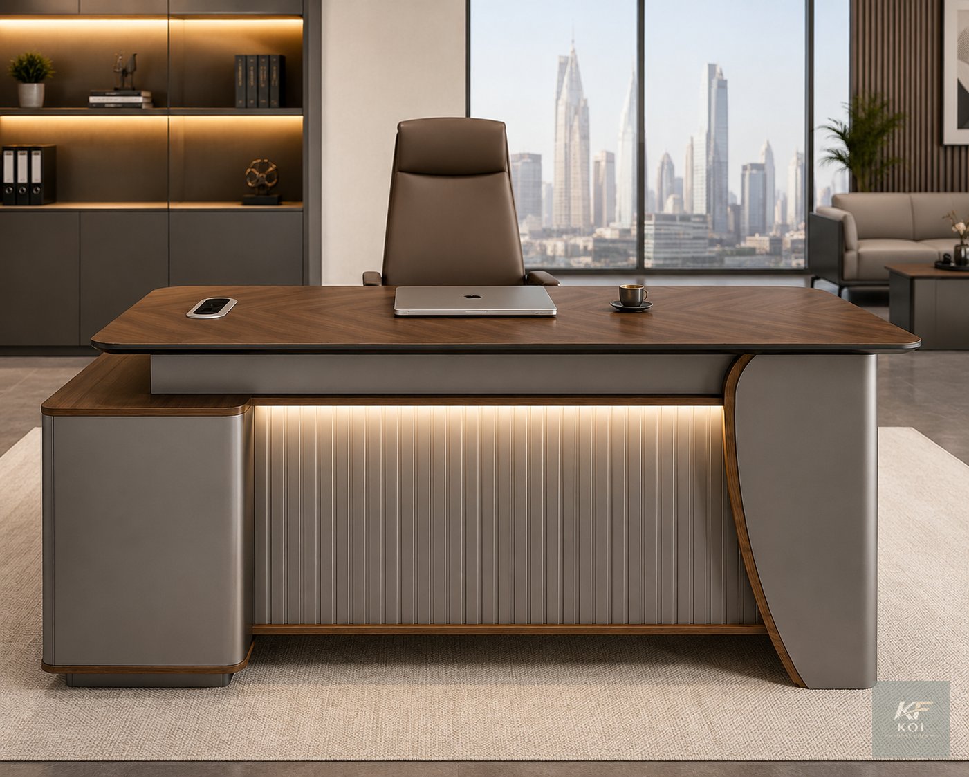 2.2M Modern Executive Desk, 2.2-meter executive desk, 220cm executive office desk, modern executive office desk, executive office desk with LED lighting, executive desk with integrated ambient LED lig