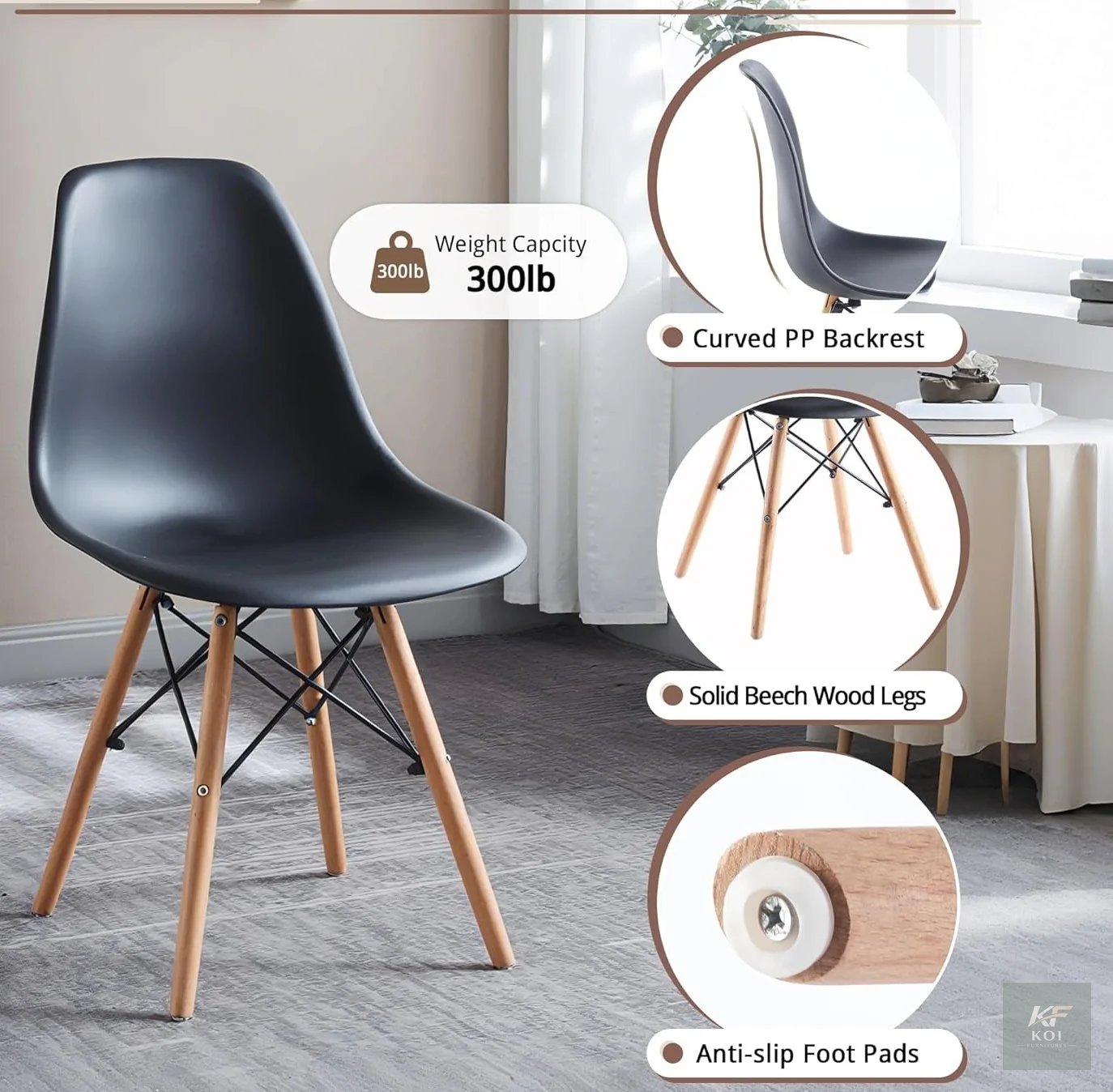 black Eames-style dining set, black Eames dining set, Eames dining table set, black dining table and chairs, modern dining set, Scandinavian dining set, contemporary dining furniture, dining table wit