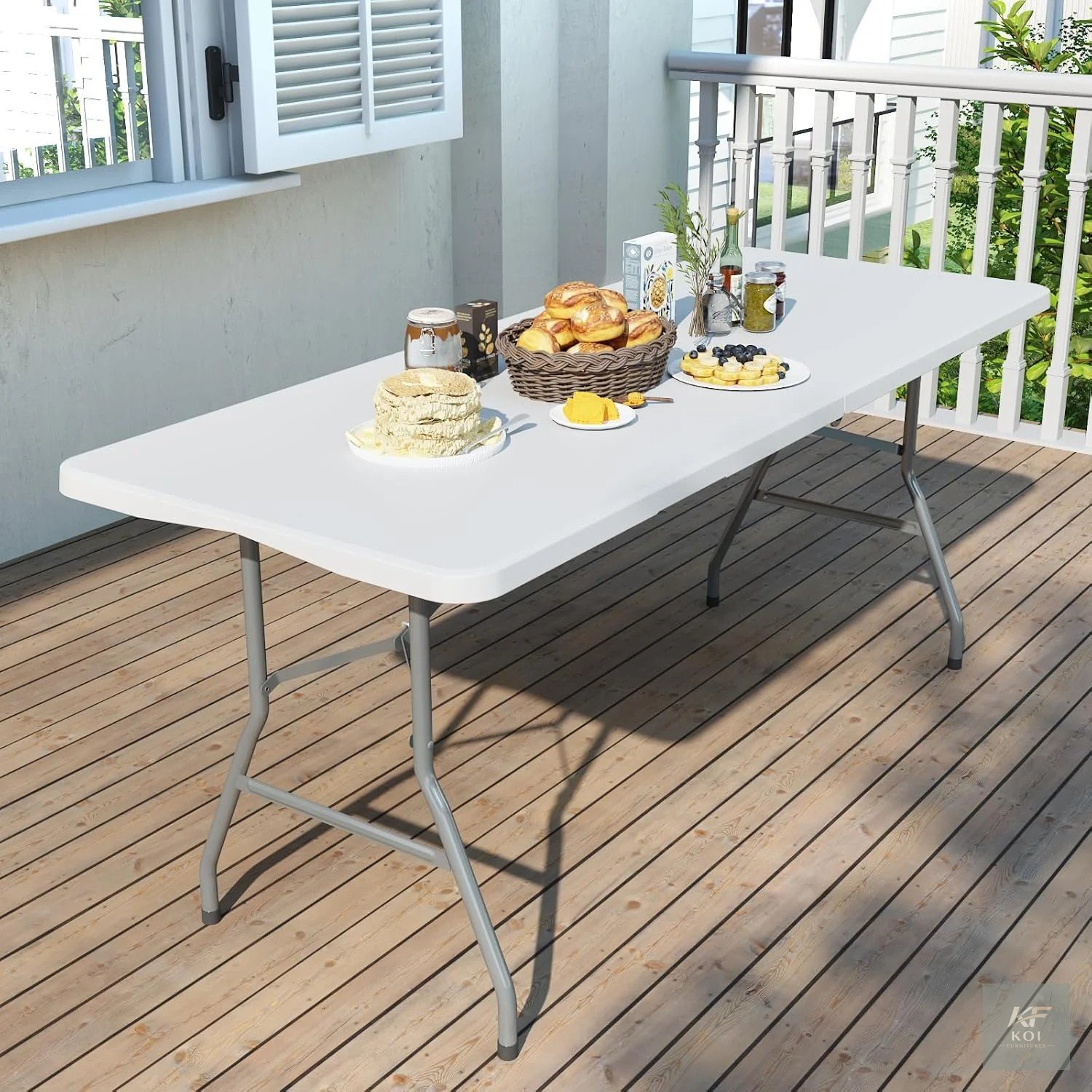 KF01 6ft folding table, 6ft folding table, 6 foot folding table, folding table, portable folding table, collapsible table, foldable table, banquet folding table, event folding table, conference foldin