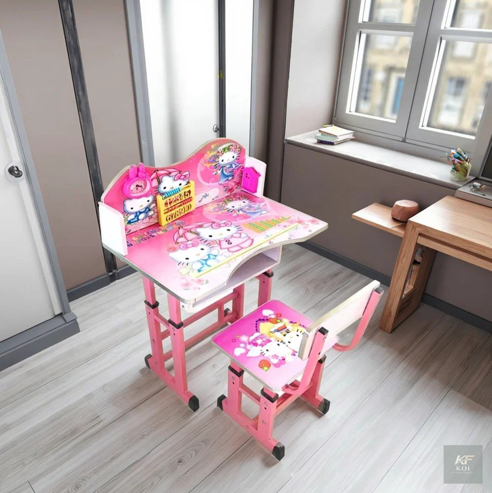 Pink Adjustable Kids Study Table & Chair, pink kids study table and chair, adjustable kids study desk, kids study table and chair set, ergonomic kids desk and chair, children's study table, kids study