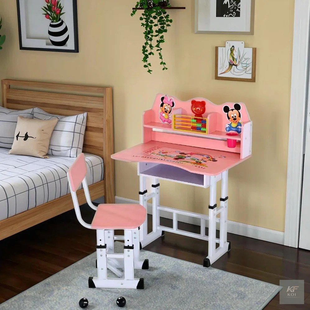 Pink Adjustable Kids Study Table & Chair, pink kids study table and chair, adjustable kids study desk, kids study table and chair set, ergonomic kids desk and chair, children's study table, kids study
