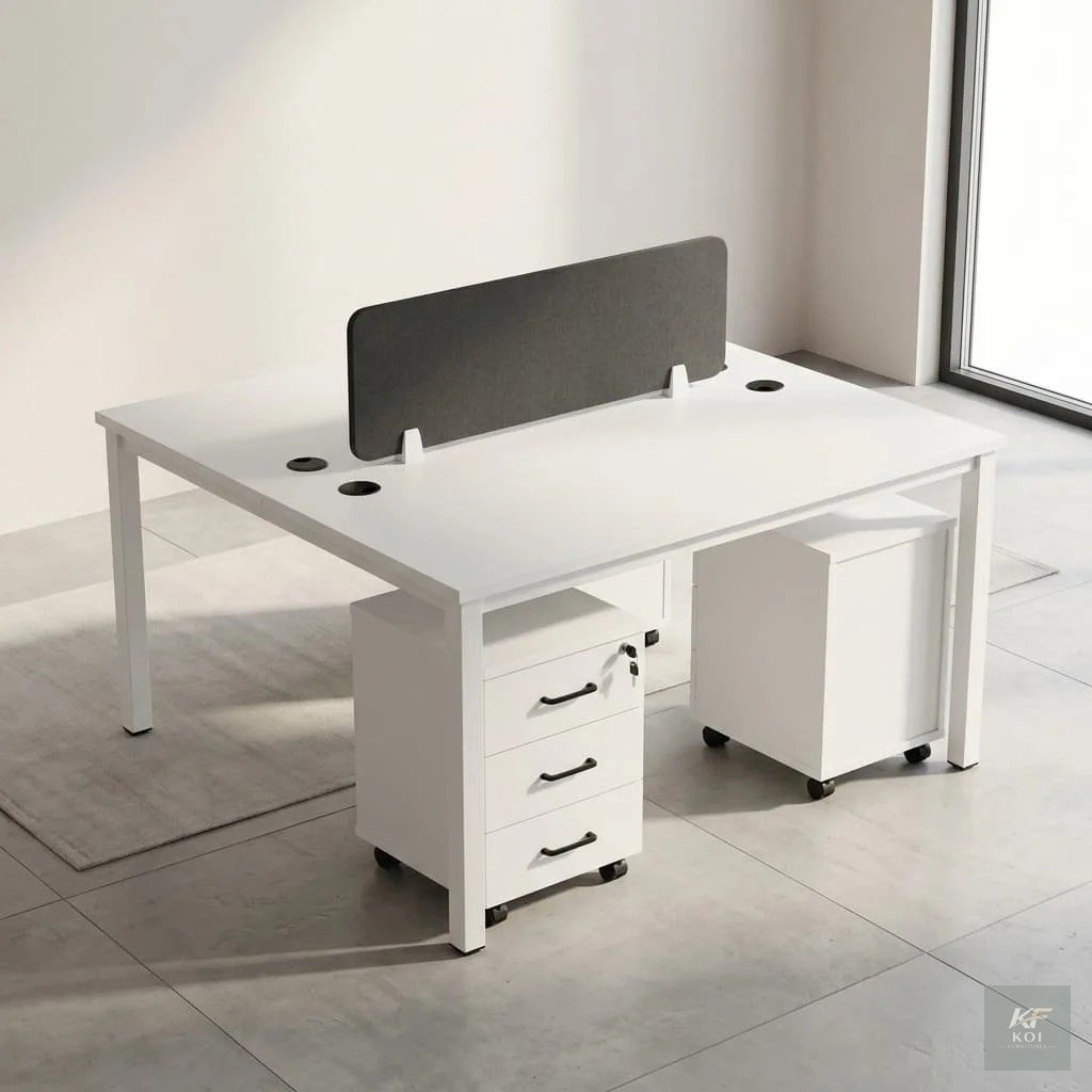 TERA White 2-Way Workstation, TERA workstation, TERA white workstation, white 2-way workstation, 2-way office workstation, 2-person office workstation, modular office workstation, office workstation,