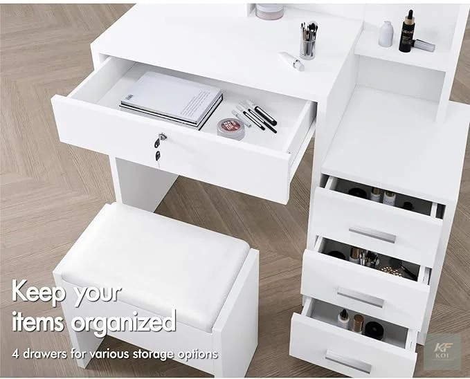 White Vanity Dressing Table With Storage, white vanity dressing table, vanity dressing table with storage, white makeup vanity, dressing table with drawers, vanity table with mirror, makeup vanity tab