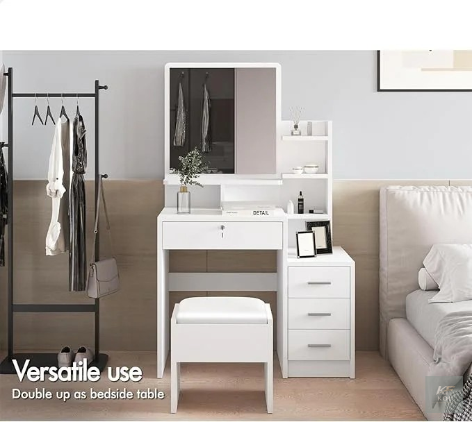 White Vanity Dressing Table With Storage, white vanity dressing table, vanity dressing table with storage, white makeup vanity, dressing table with drawers, vanity table with mirror, makeup vanity tab