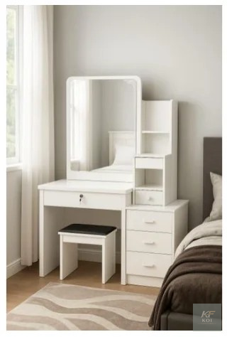 White Vanity Dressing Table With Storage, white vanity dressing table, vanity dressing table with storage, white makeup vanity, dressing table with drawers, vanity table with mirror, makeup vanity tab