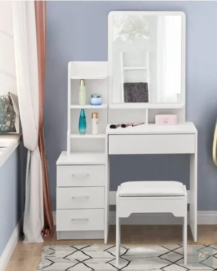 White Vanity Dressing Table With Storage, white vanity dressing table, vanity dressing table with storage, white makeup vanity, dressing table with drawers, vanity table with mirror, makeup vanity tab
