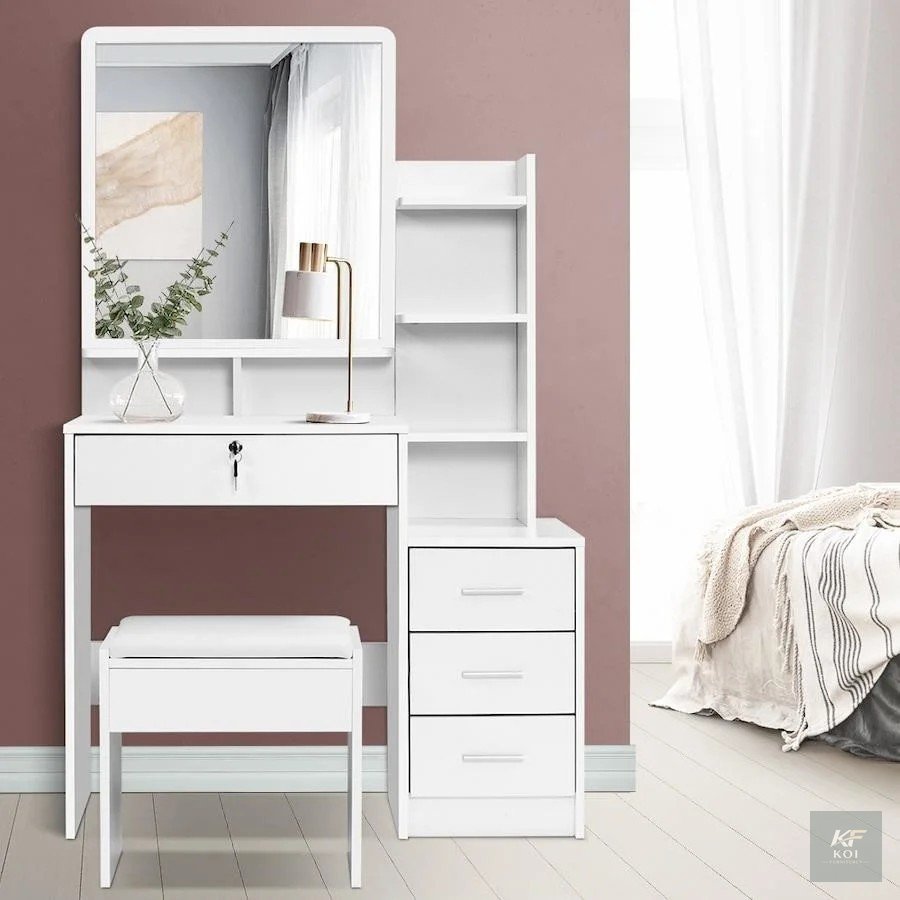 White Vanity Dressing Table With Storage, white vanity dressing table, vanity dressing table with storage, white makeup vanity, dressing table with drawers, vanity table with mirror, makeup vanity tab