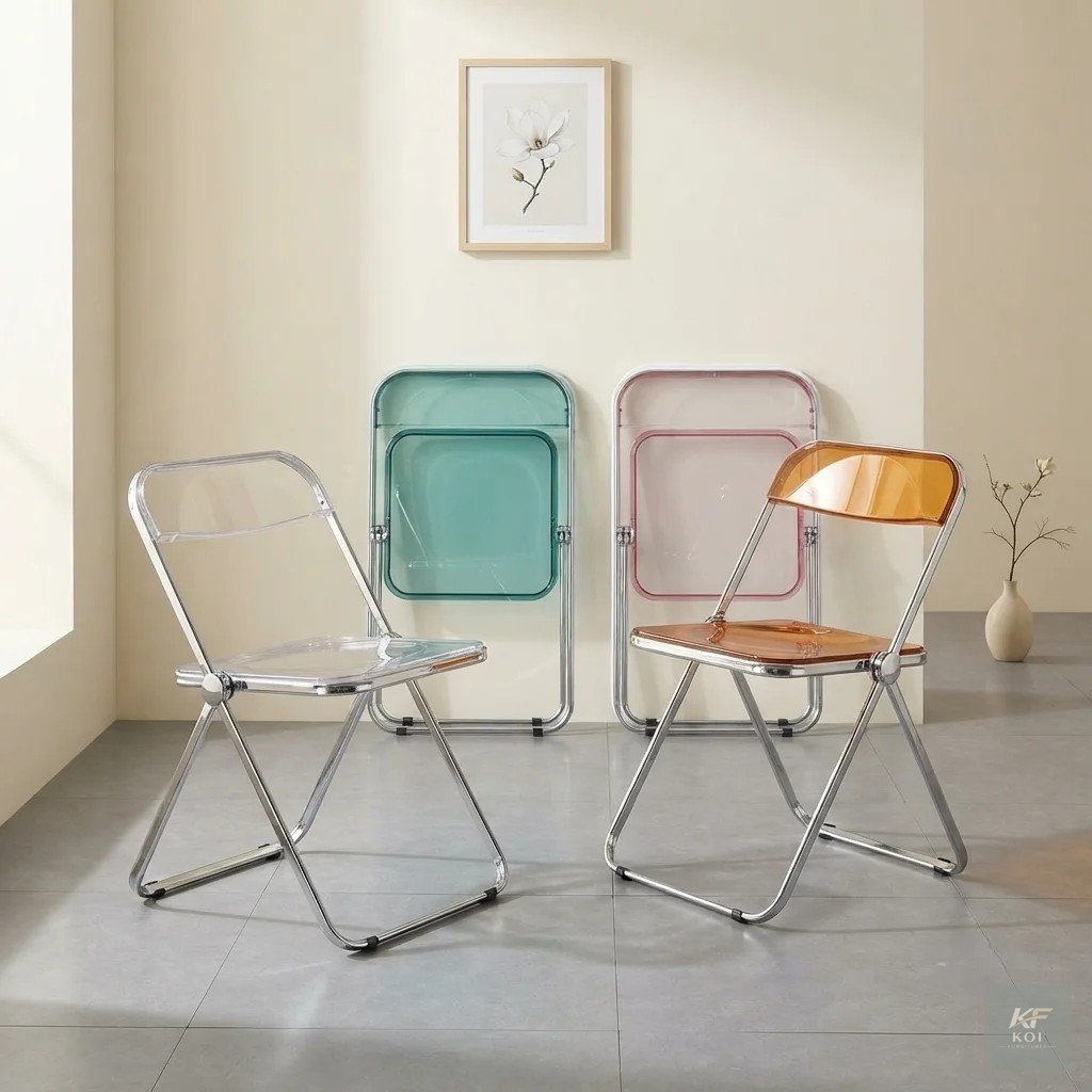 acrylic foldable chair, transparent folding chair, clear acrylic folding chair, foldable acrylic chair, folding chair, transparent chair, clear plastic folding chair, modern folding chair, event foldi