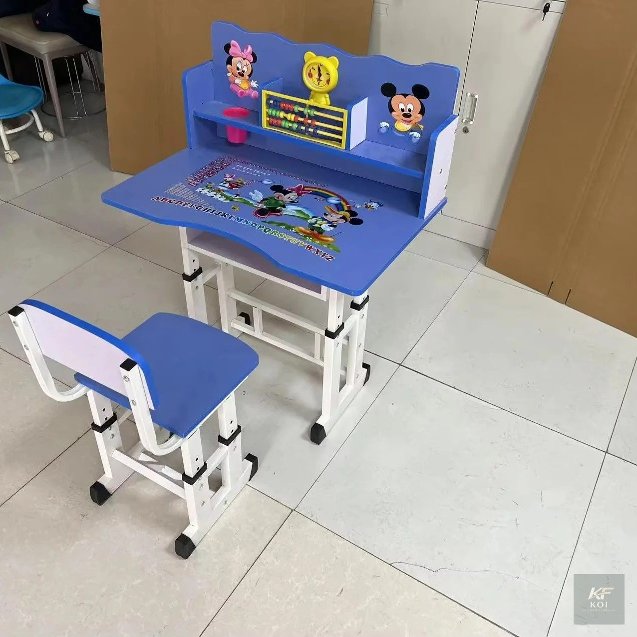 adjustable blue kids' study desk and seat set, blue kids study desk and chair, adjustable kids study desk, kids study desk and chair set, ergonomic kids desk and chair, children's study table, kids st