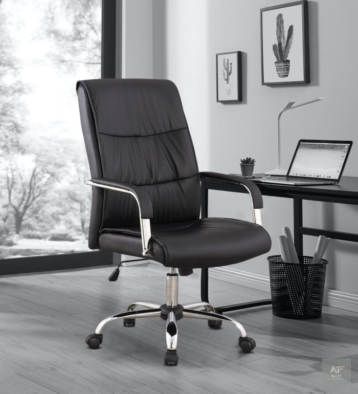 black PU leather executive office chair, black leather executive office chair, PU leather office chair, executive office chair, black executive chair, ergonomic executive office chair, high-back offic