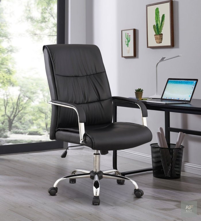 black PU leather executive office chair, black leather executive office chair, PU leather office chair, executive office chair, black executive chair, ergonomic executive office chair, high-back offic