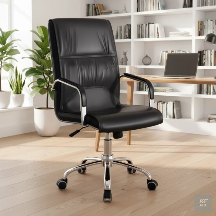 black PU leather executive office chair, black leather executive office chair, PU leather office chair, executive office chair, black executive chair, ergonomic executive office chair, high-back offic