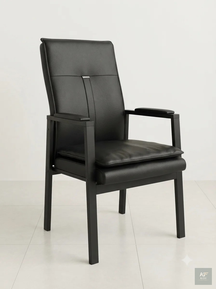 black leather reception chair, black reception chair, leather reception chair, reception waiting chair, office reception chair, office visitor chair, executive visitor chair, leather guest chair, offi