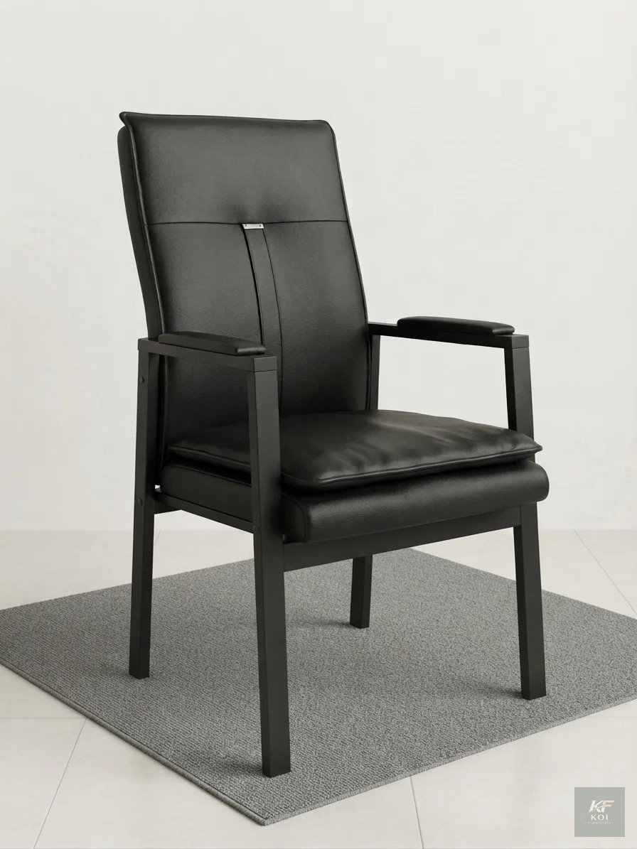black leather reception chair, black reception chair, leather reception chair, reception waiting chair, office reception chair, office visitor chair, executive visitor chair, leather guest chair, offi