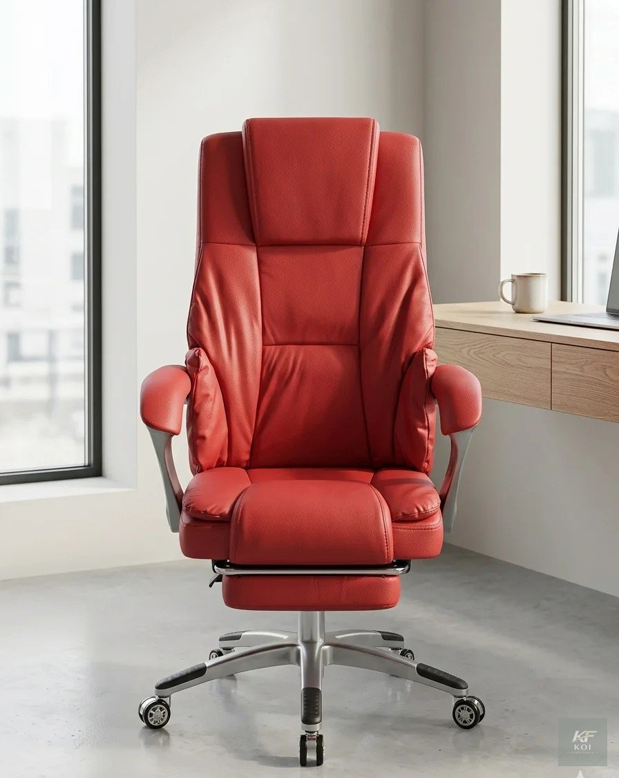 high-back red leather office chair, red leather office chair, high-back office chair, executive leather office chair, ergonomic office chair, executive office chair, luxury office chair, premium leath