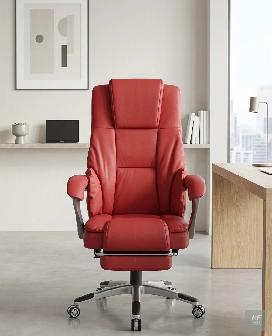 high-back red leather office chair, red leather office chair, high-back office chair, executive leather office chair, ergonomic office chair, executive office chair, luxury office chair, premium leath