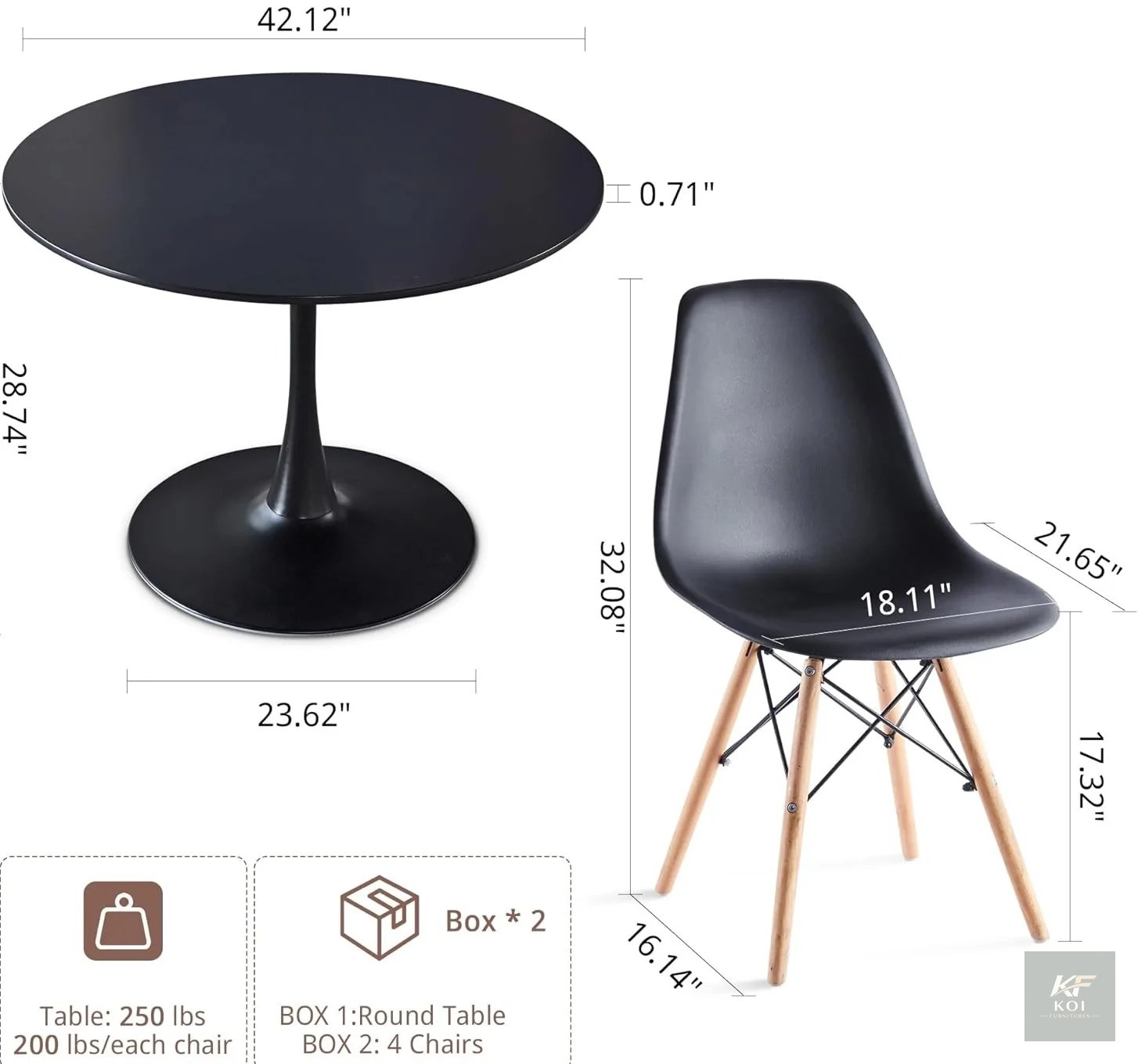 black Eames-style dining set, black Eames dining set, Eames dining table set, black dining table and chairs, modern dining set, Scandinavian dining set, contemporary dining furniture, dining table wit