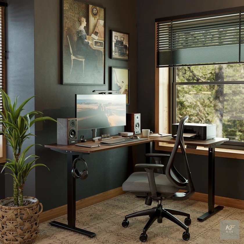 1.4M L-shaped electric standing desk, 1.4 meter L-shaped standing desk, 1400mm L-shaped electric desk, 1.4M electric standing desk, L-shaped electric office desk, electric L-shaped desk, L-shaped stan