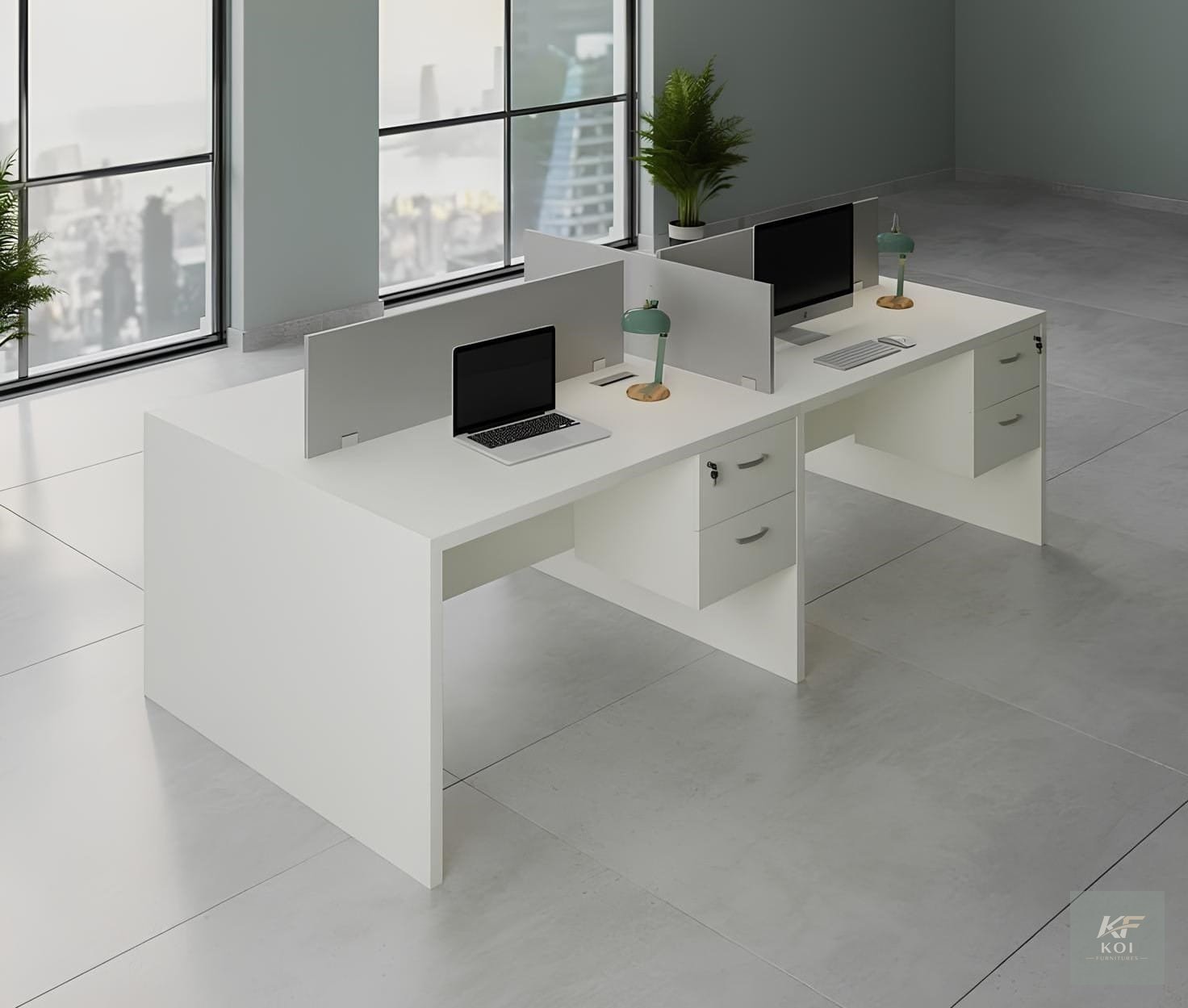modern 4-way collaborative office workstation, 4-way office workstation, 4-person collaborative workstation, four-person office workstation, modular office workstation, 4-way modular workstation, coll