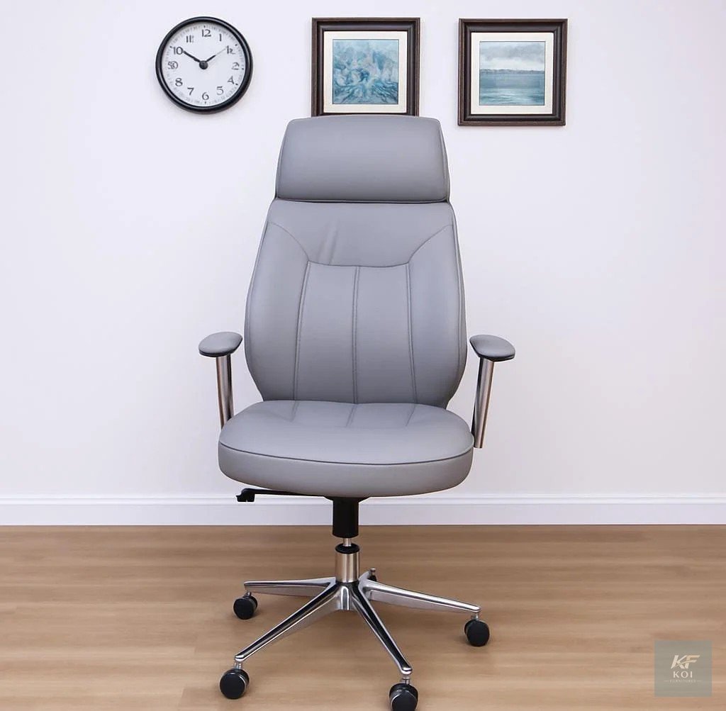 CEO Grey Executive Leather Office Chair, grey executive leather office chair, CEO office chair, executive leather office chair, grey leather office chair, high-back executive chair, luxury executive o
