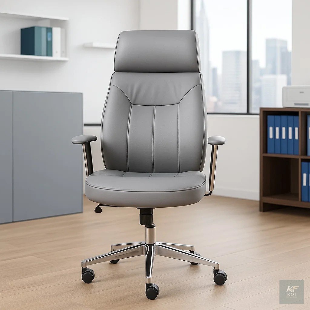 CEO Grey Executive Leather Office Chair, grey executive leather office chair, CEO office chair, executive leather office chair, grey leather office chair, high-back executive chair, luxury executive o