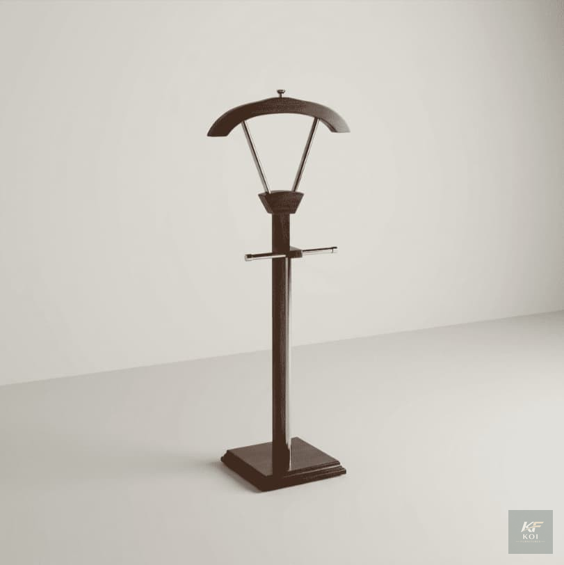 mahogany-finish suit valet stand, mahogany suit valet stand, suit valet stand, wooden valet stand, clothes valet stand, coat and trouser stand, suit hanger stand, clothes hanger stand, bedroom valet s