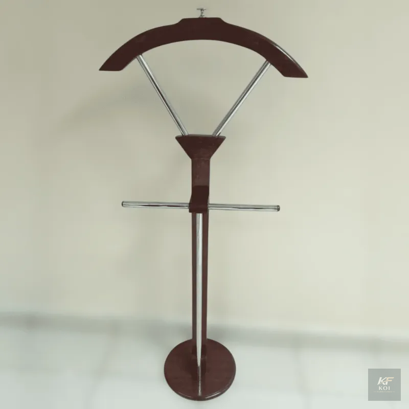 mahogany-finish suit valet stand, mahogany suit valet stand, suit valet stand, wooden valet stand, clothes valet stand, coat and trouser stand, suit hanger stand, clothes hanger stand, bedroom valet s