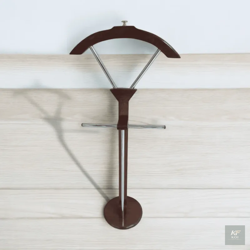 mahogany-finish suit valet stand, mahogany suit valet stand, suit valet stand, wooden valet stand, clothes valet stand, coat and trouser stand, suit hanger stand, clothes hanger stand, bedroom valet s