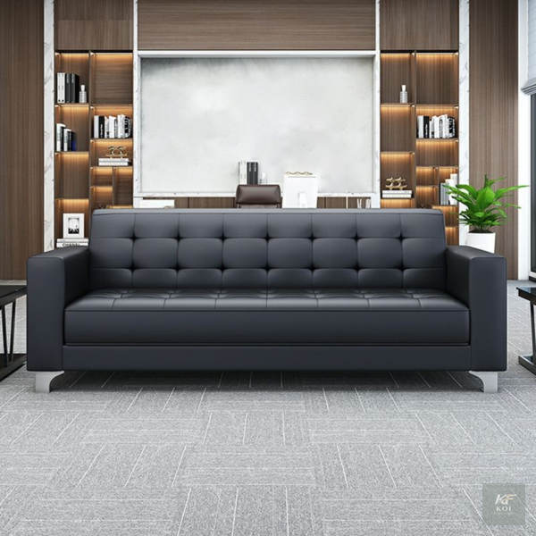 modern black faux-leather 3-seater sofa, black faux-leather sofa, black 3-seater sofa, modern 3-seater sofa, contemporary black sofa, faux leather couch, black leather-look sofa, modern living room so