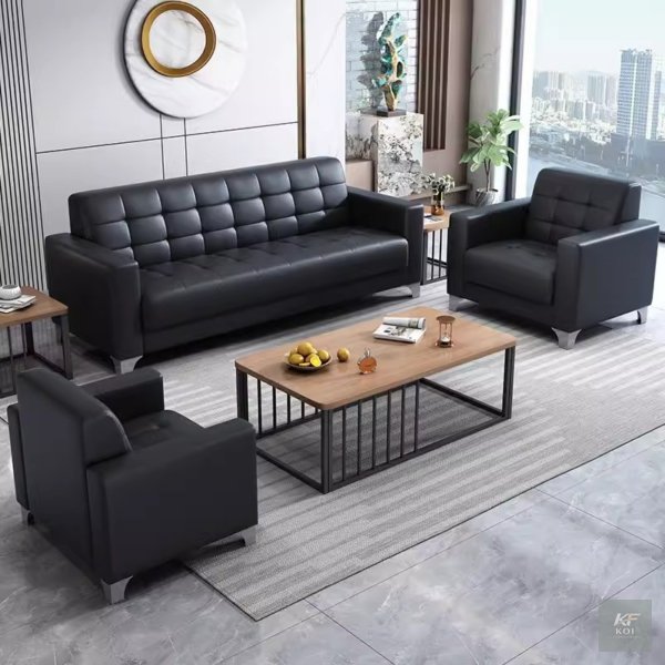 modern black faux-leather 3-seater sofa, black faux-leather sofa, black 3-seater sofa, modern 3-seater sofa, contemporary black sofa, faux leather couch, black leather-look sofa, modern living room so