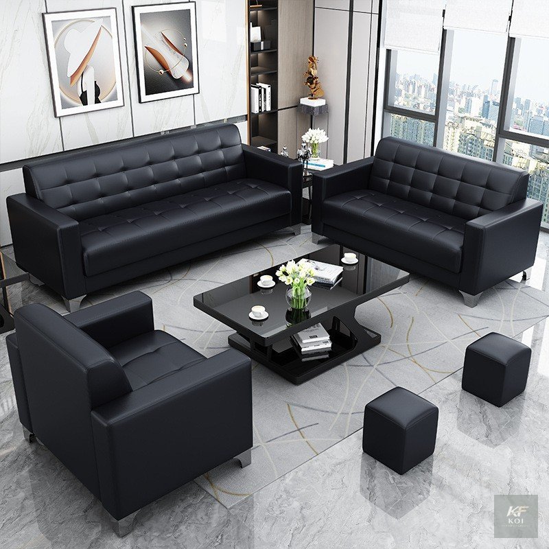 modern black faux-leather 3-seater sofa, black faux-leather sofa, black 3-seater sofa, modern 3-seater sofa, contemporary black sofa, faux leather couch, black leather-look sofa, modern living room so