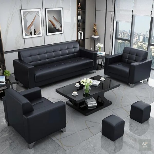 modern black faux-leather 3-seater sofa, black faux-leather sofa, black 3-seater sofa, modern 3-seater sofa, contemporary black sofa, faux leather couch, black leather-look sofa, modern living room so