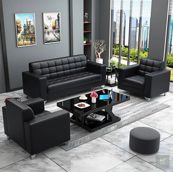modern black faux-leather 3-seater sofa, black faux-leather sofa, black 3-seater sofa, modern 3-seater sofa, contemporary black sofa, faux leather couch, black leather-look sofa, modern living room so