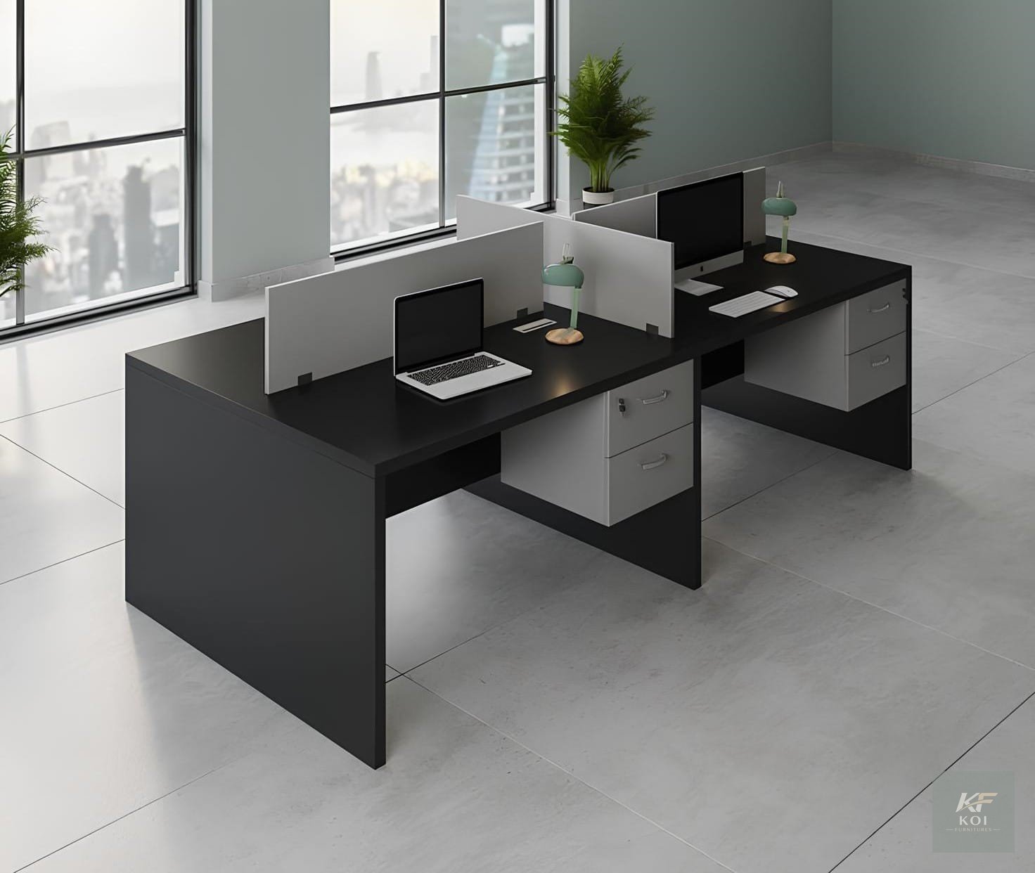 modern 4-way collaborative office workstation, 4-way office workstation, 4-person collaborative workstation, four-person office workstation, modular office workstation, 4-way modular workstation, coll