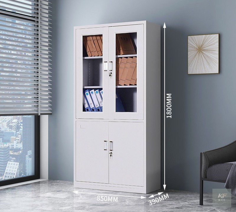 2-Door Glass Office Storage and Filing Cabinet, 2-door glass office cabinet, glass office filing cabinet, two-door office storage cabinet, glass-front office cabinet, metallic glass office cabinet, of
