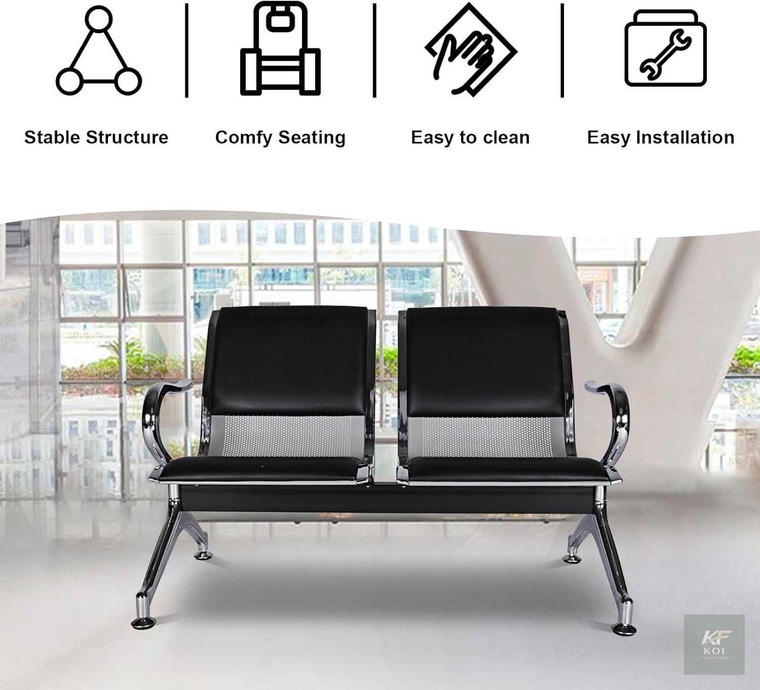 2-Link Padded Normal Gauge Office Waiting Bench, 2-link office waiting bench, padded office waiting bench, 2-seater waiting bench, 2-seat office bench, normal gauge waiting bench, padded waiting room