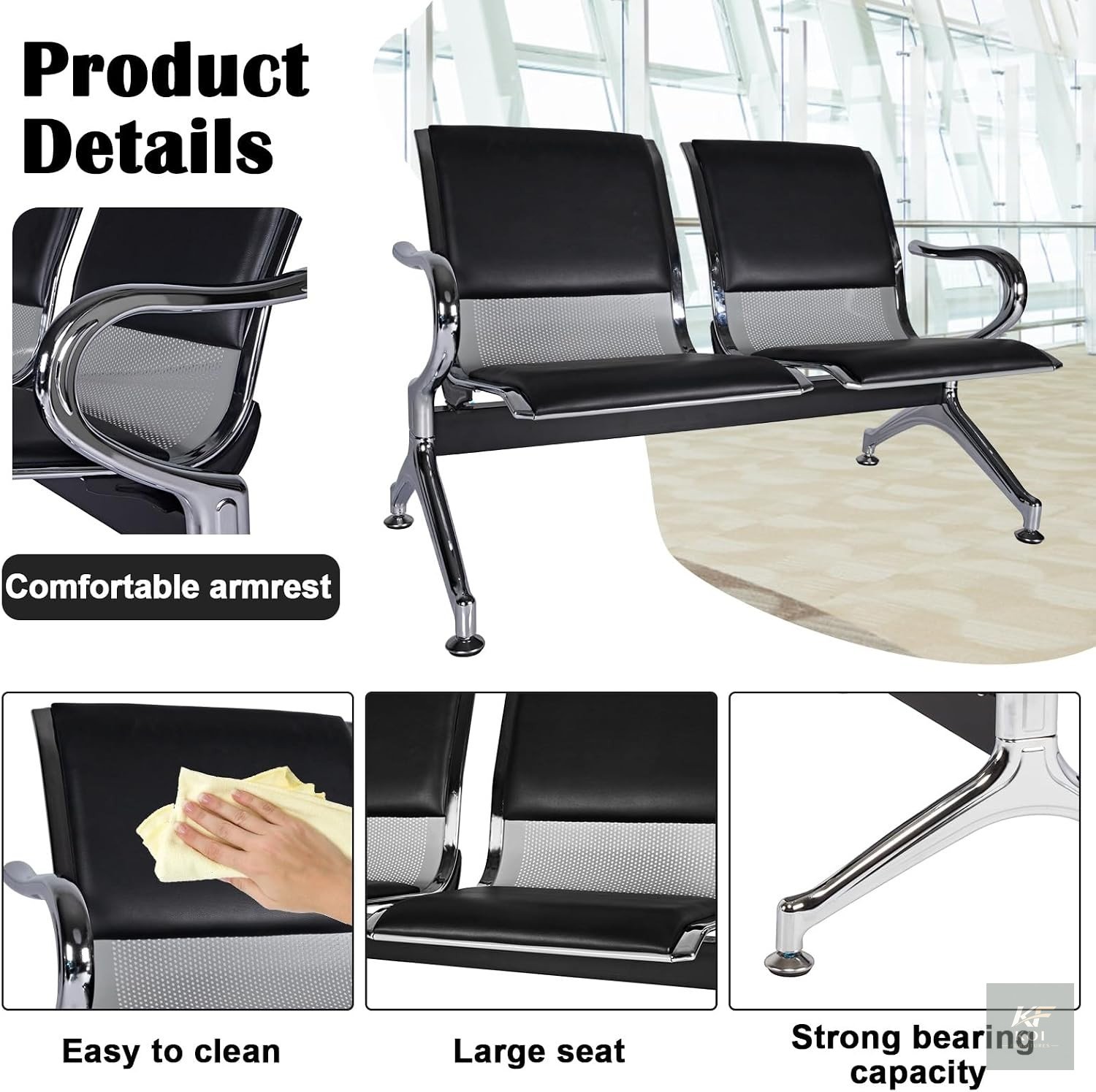 2-Link Padded Normal Gauge Office Waiting Bench, 2-link office waiting bench, padded office waiting bench, 2-seater waiting bench, 2-seat office bench, normal gauge waiting bench, padded waiting room
