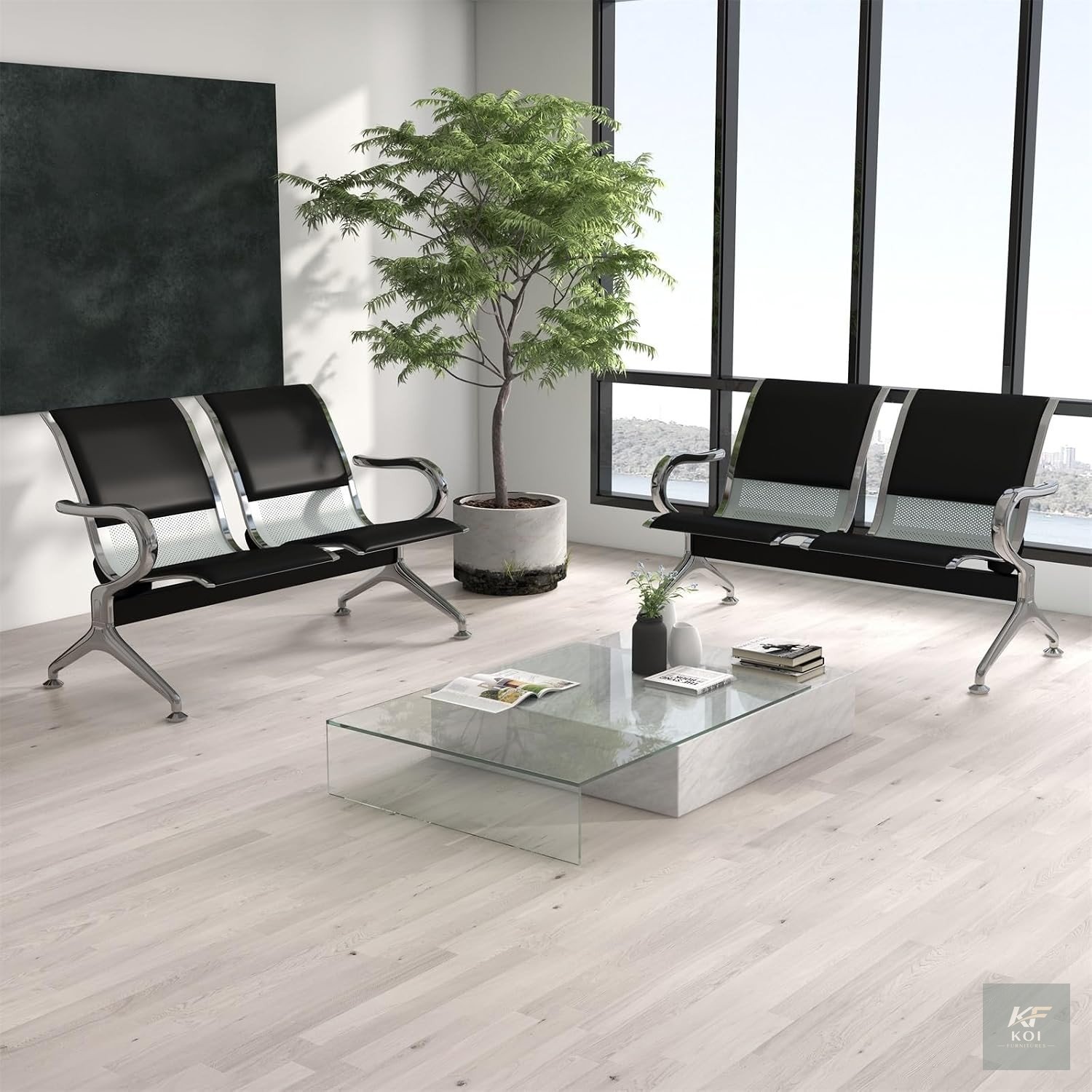 2-Link Padded Normal Gauge Office Waiting Bench, 2-link office waiting bench, padded office waiting bench, 2-seater waiting bench, 2-seat office bench, normal gauge waiting bench, padded waiting room