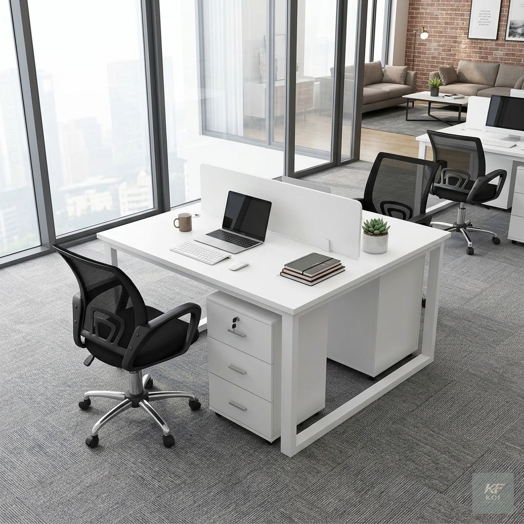 Summer 2-Way White Office Workstation                Summer 2-Way White Office Workstation, 2-way white office workstation, 2-person office workstation, two-seater office desk, white office workstatio