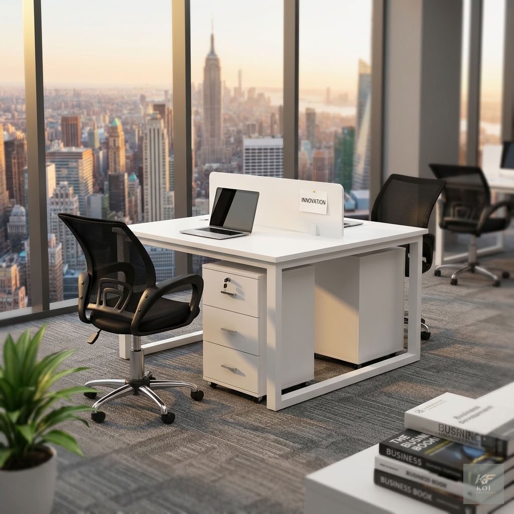 Summer 2-Way White Office Workstation                Summer 2-Way White Office Workstation, 2-way white office workstation, 2-person office workstation, two-seater office desk, white office workstatio