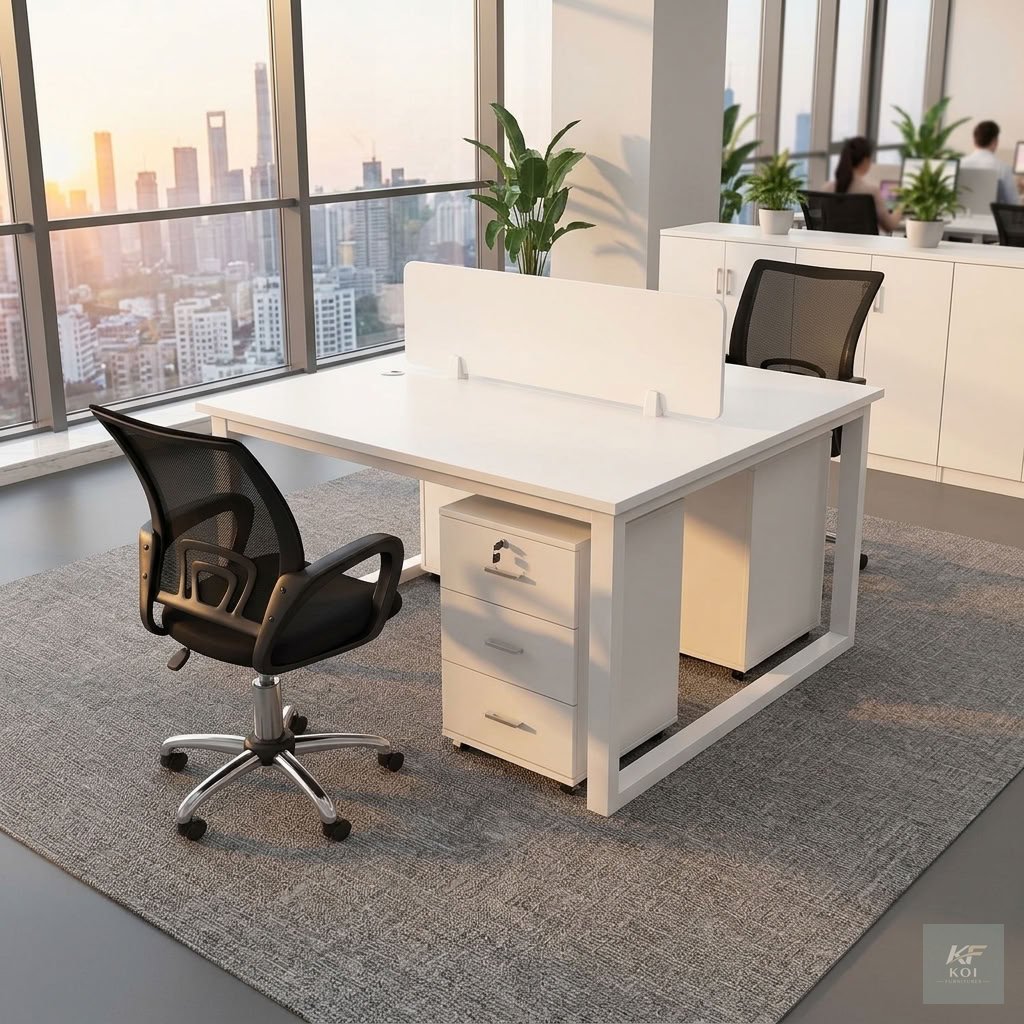 Summer 2-Way White Office Workstation                Summer 2-Way White Office Workstation, 2-way white office workstation, 2-person office workstation, two-seater office desk, white office workstatio