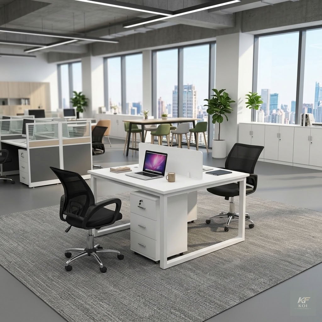 Summer 2-Way White Office Workstation                Summer 2-Way White Office Workstation, 2-way white office workstation, 2-person office workstation, two-seater office desk, white office workstatio