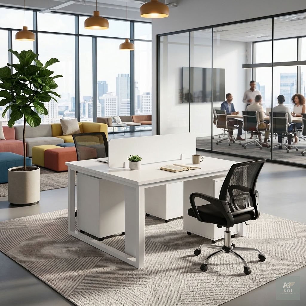 Summer 2-Way White Office Workstation                Summer 2-Way White Office Workstation, 2-way white office workstation, 2-person office workstation, two-seater office desk, white office workstatio
