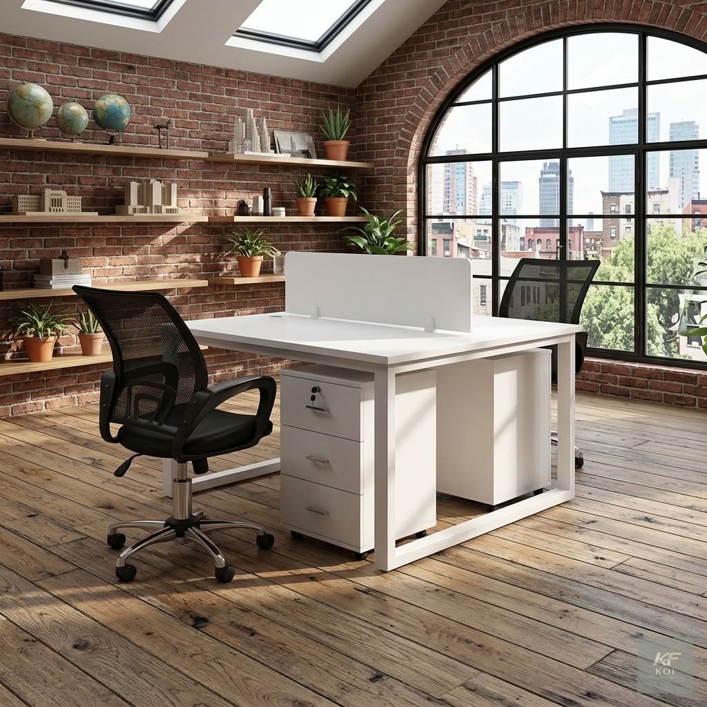 Summer 2-Way White Office Workstation                Summer 2-Way White Office Workstation, 2-way white office workstation, 2-person office workstation, two-seater office desk, white office workstatio