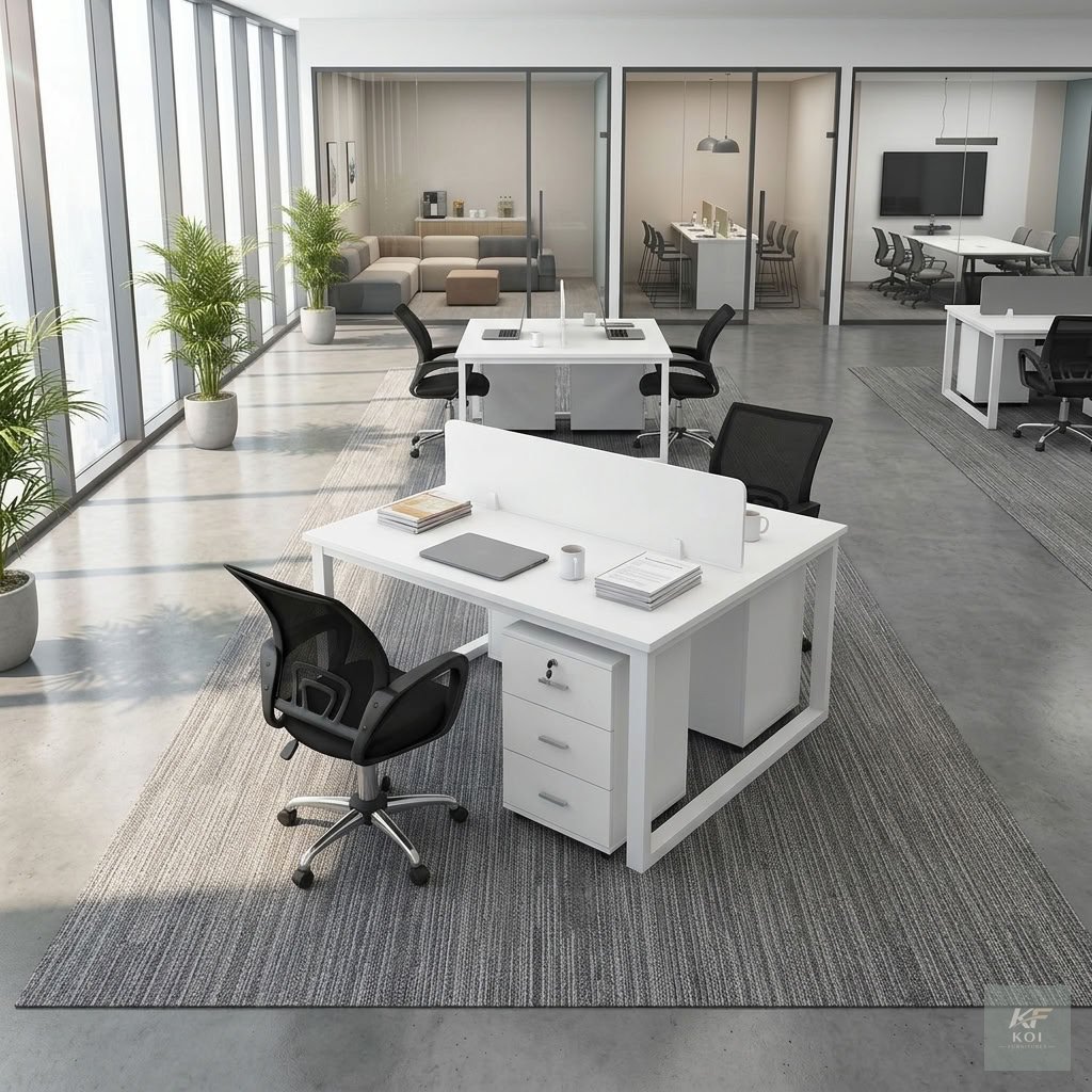 Summer 2-Way White Office Workstation                Summer 2-Way White Office Workstation, 2-way white office workstation, 2-person office workstation, two-seater office desk, white office workstatio