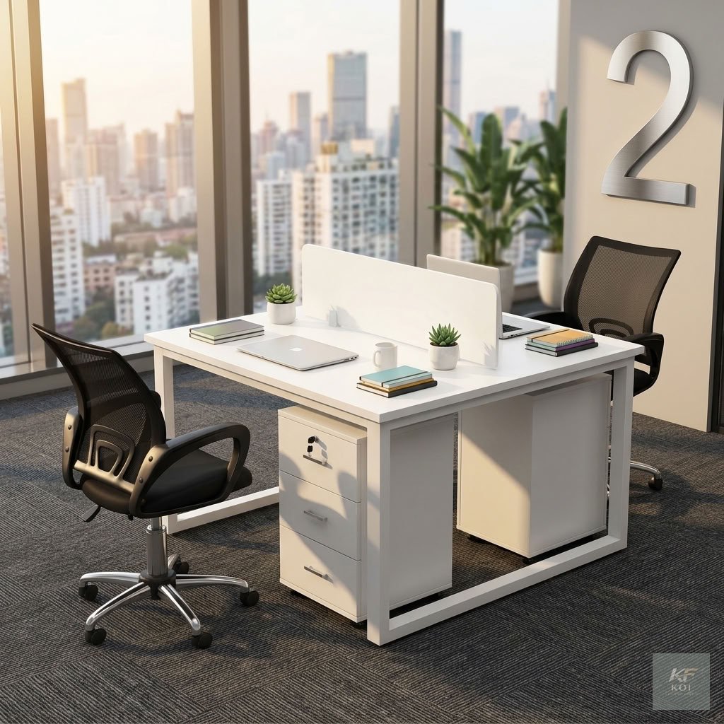 Summer 2-Way White Office Workstation                Summer 2-Way White Office Workstation, 2-way white office workstation, 2-person office workstation, two-seater office desk, white office workstatio