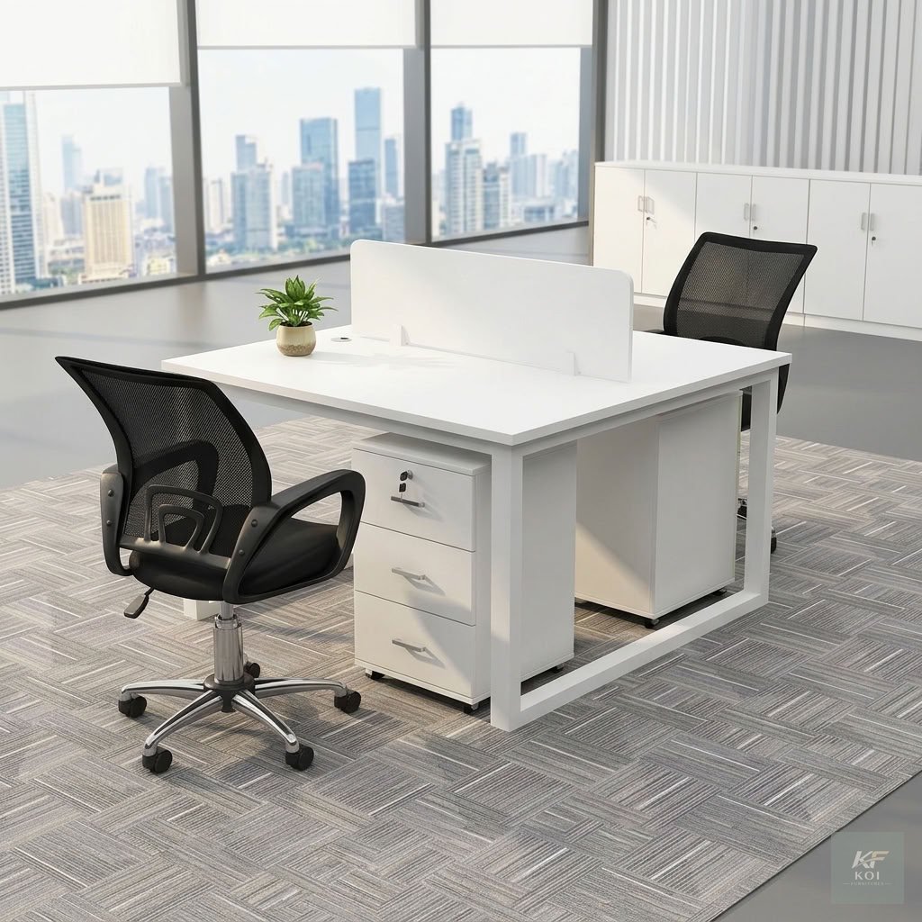 Summer 2-Way White Office Workstation                Summer 2-Way White Office Workstation, 2-way white office workstation, 2-person office workstation, two-seater office desk, white office workstatio