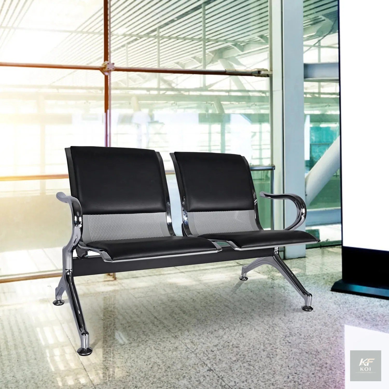 2-seater padded office waiting bench, 2-seater office waiting bench Kenya, padded reception bench Nairobi, two-seater visitor bench, office waiting room seating, padded metallic waiting bench, 2-seat