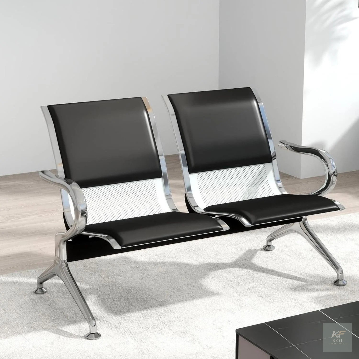 2-seater padded office waiting bench, 2-seater office waiting bench Kenya, padded reception bench Nairobi, two-seater visitor bench, office waiting room seating, padded metallic waiting bench, 2-seat