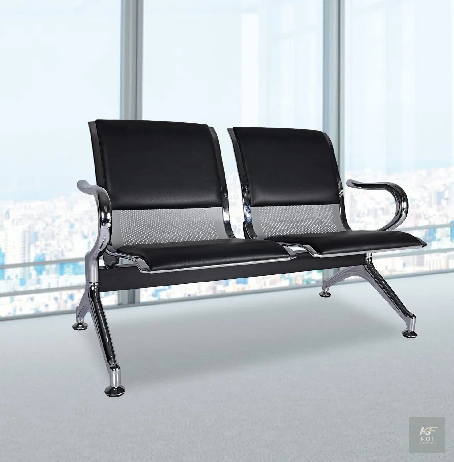 2-seater padded office waiting bench, 2-seater office waiting bench Kenya, padded reception bench Nairobi, two-seater visitor bench, office waiting room seating, padded metallic waiting bench, 2-seat